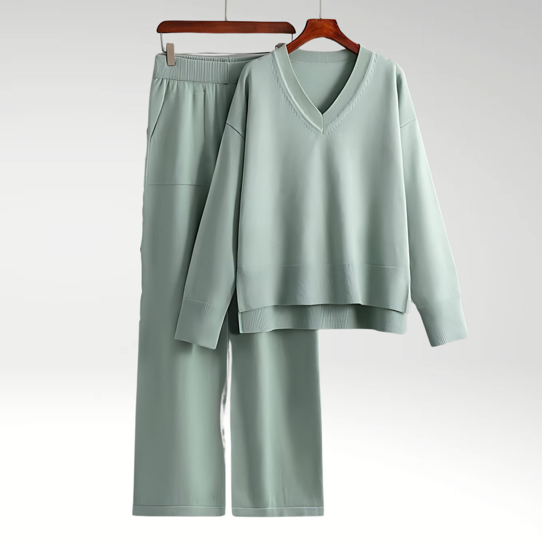 Luxe col V tweedelige set