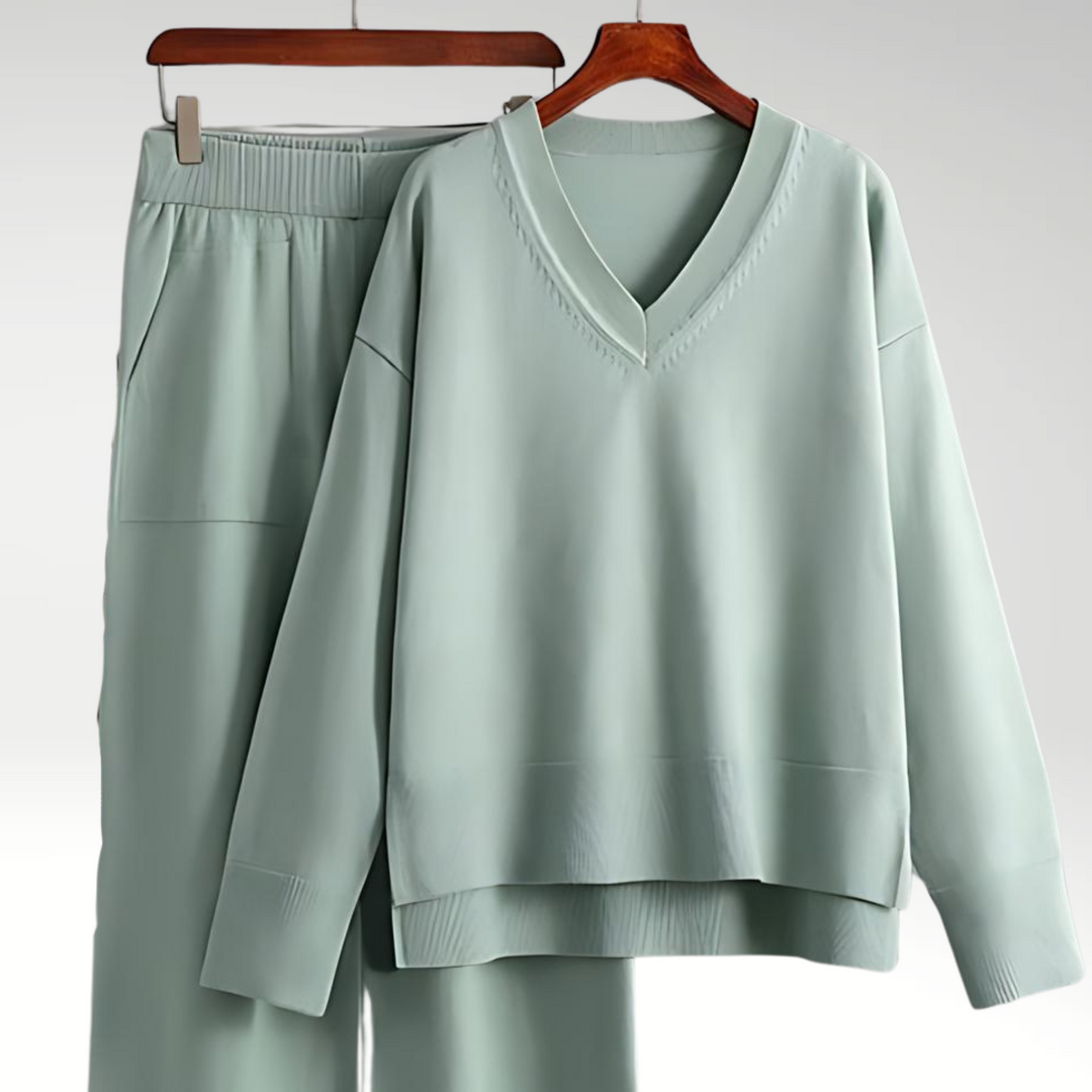 Luxe col V tweedelige set