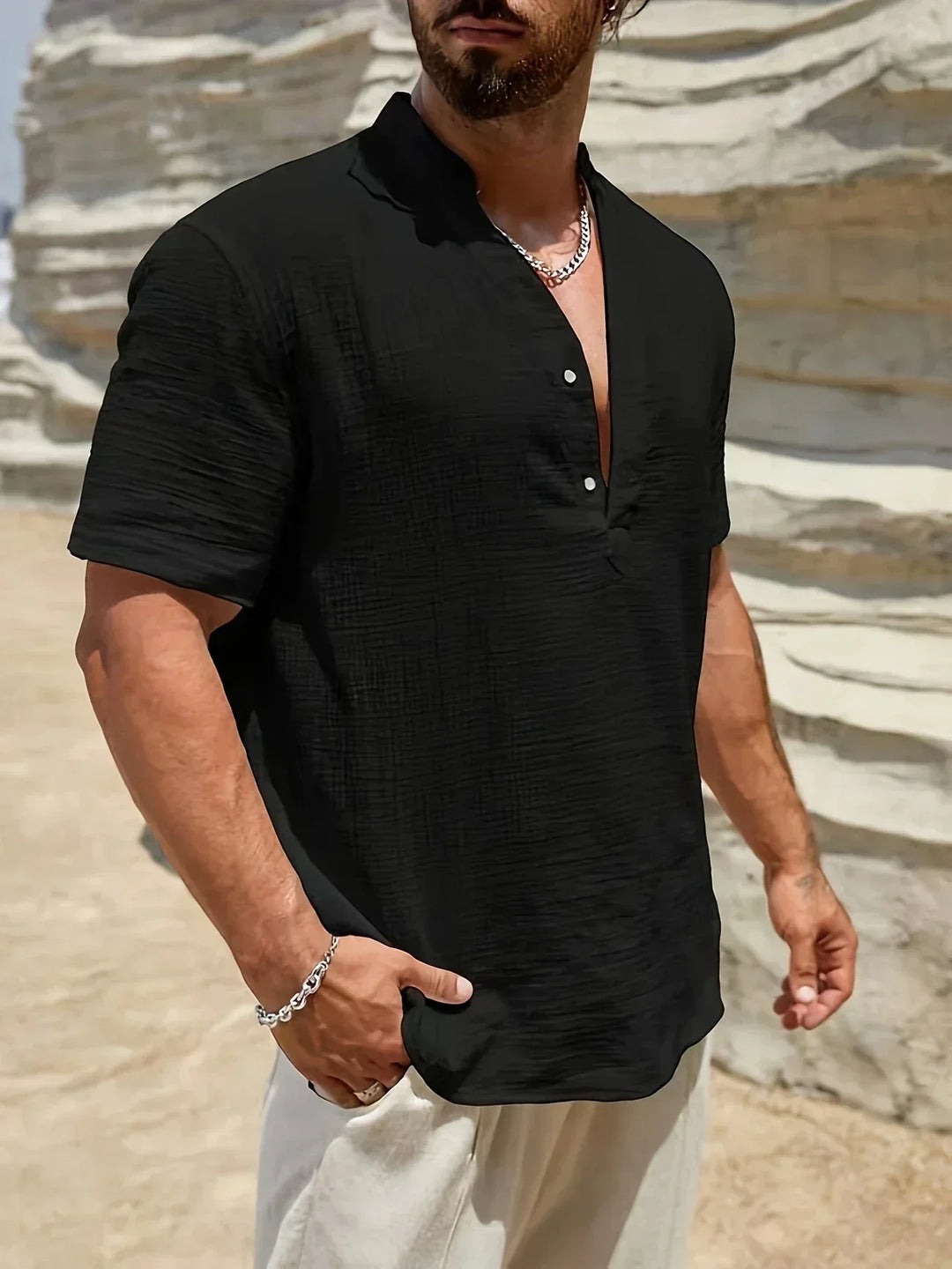 Venezia | Elegante zomershirt met hoge kraag