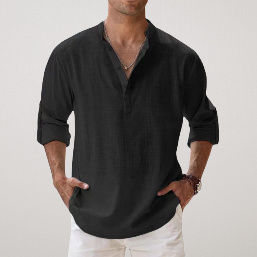 Venezia | Henley Shirt van katoen met linnen effect