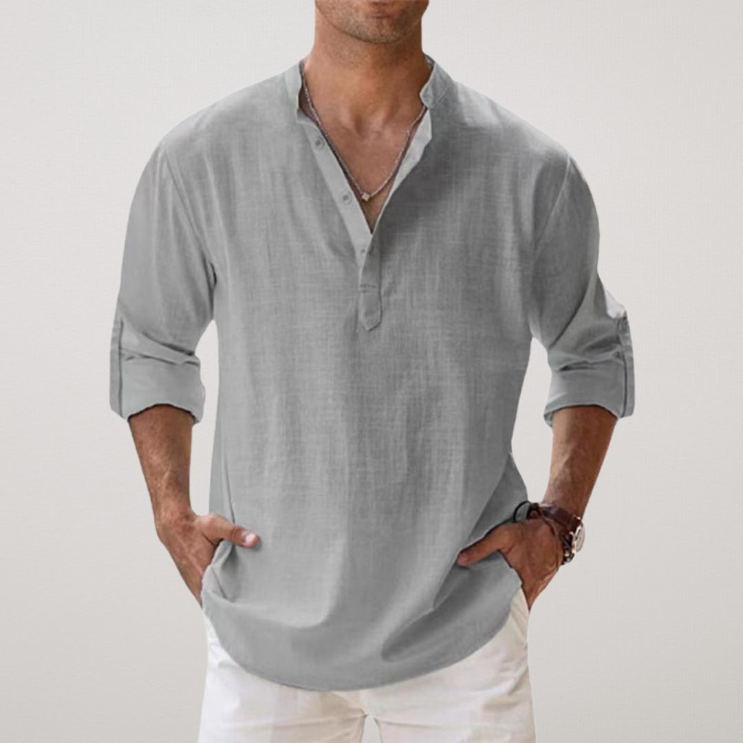Venezia | Henley Shirt van katoen met linnen effect