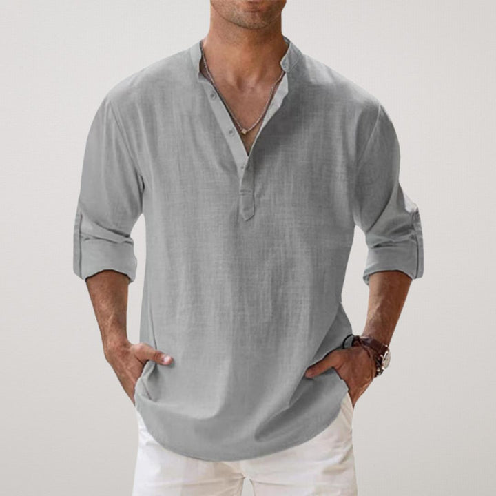 Venezia | Henley Shirt van katoen met linnen effect