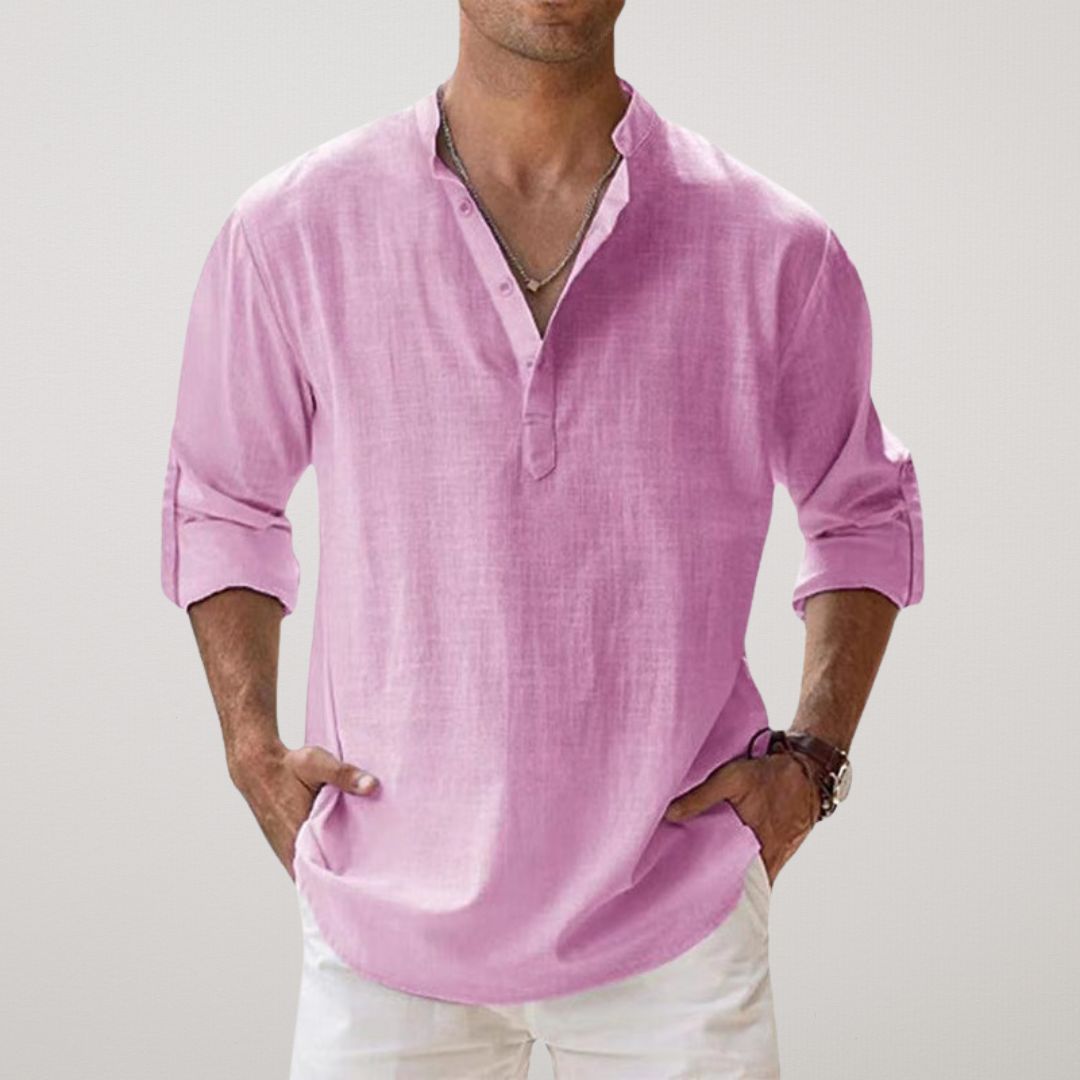 Venezia | Henley Shirt van katoen met linnen effect