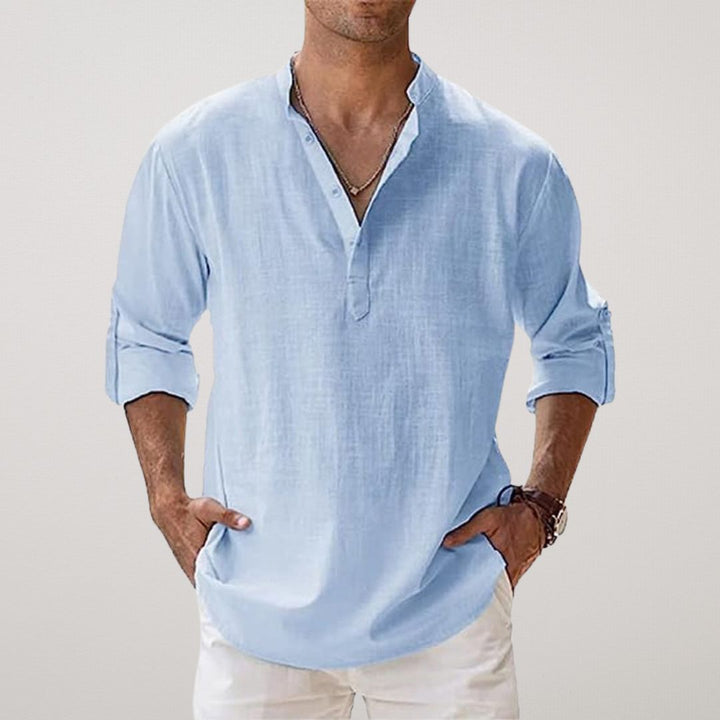 Venezia | Henley Shirt van katoen met linnen effect