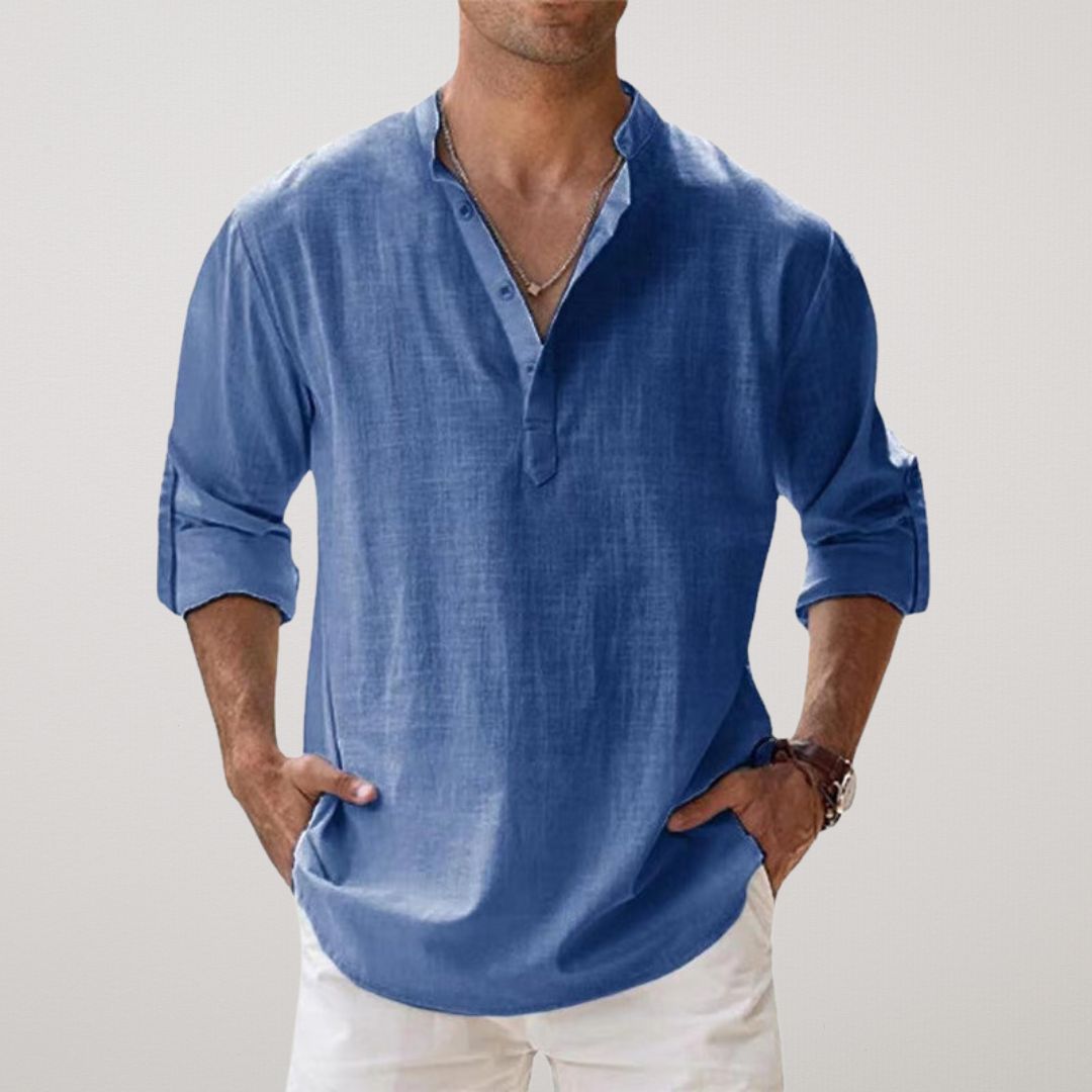 Venezia | Henley Shirt van katoen met linnen effect