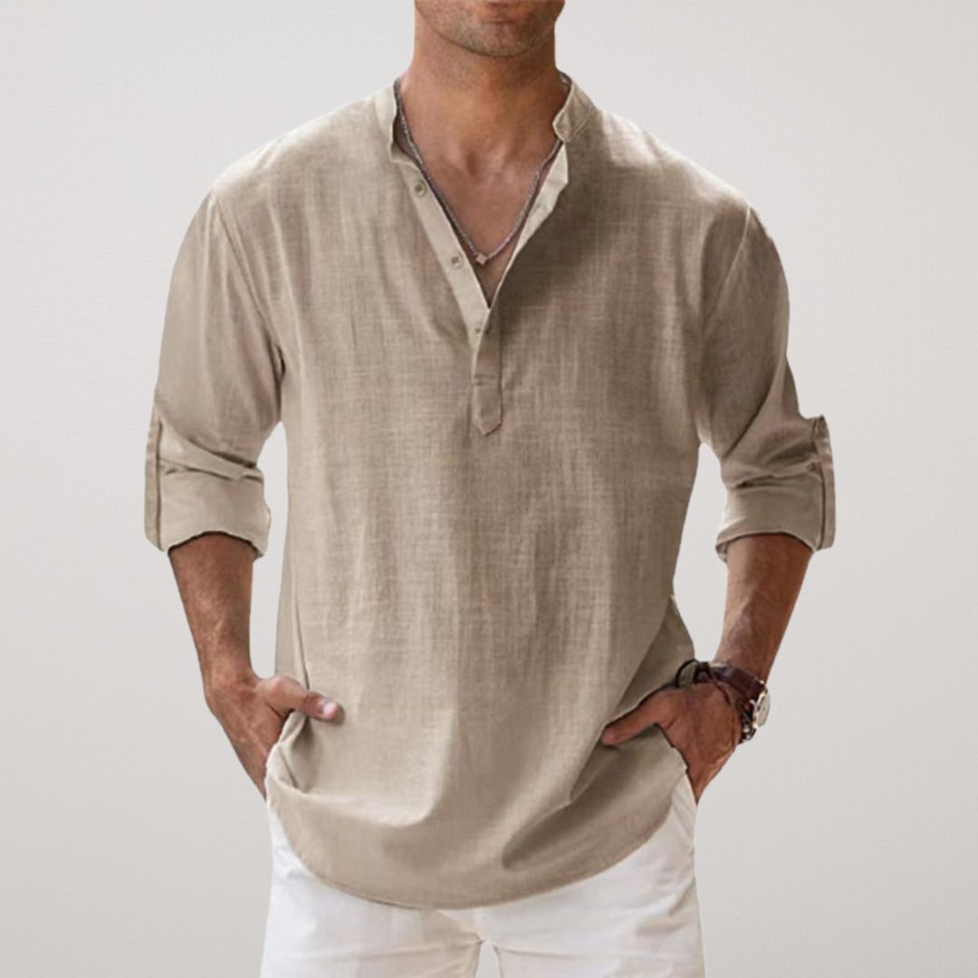 Venezia | Henley Shirt van katoen met linnen effect