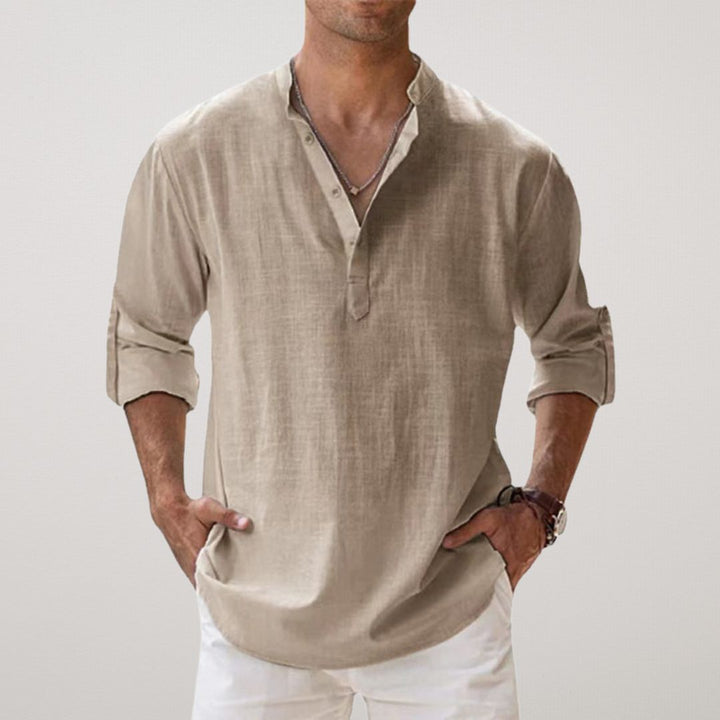Venezia | Henley Shirt van katoen met linnen effect