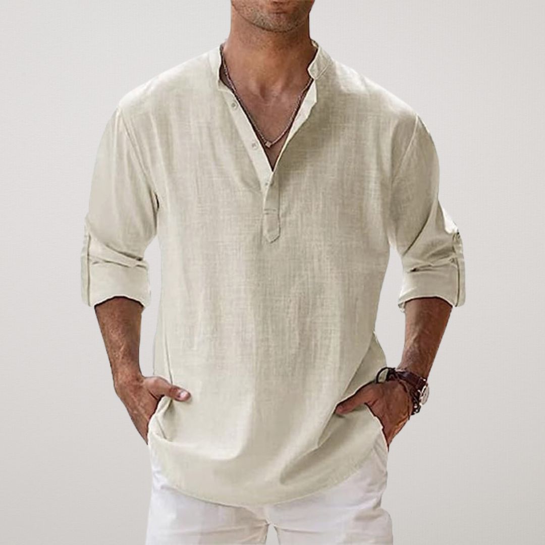 Venezia | Henley Shirt van katoen met linnen effect