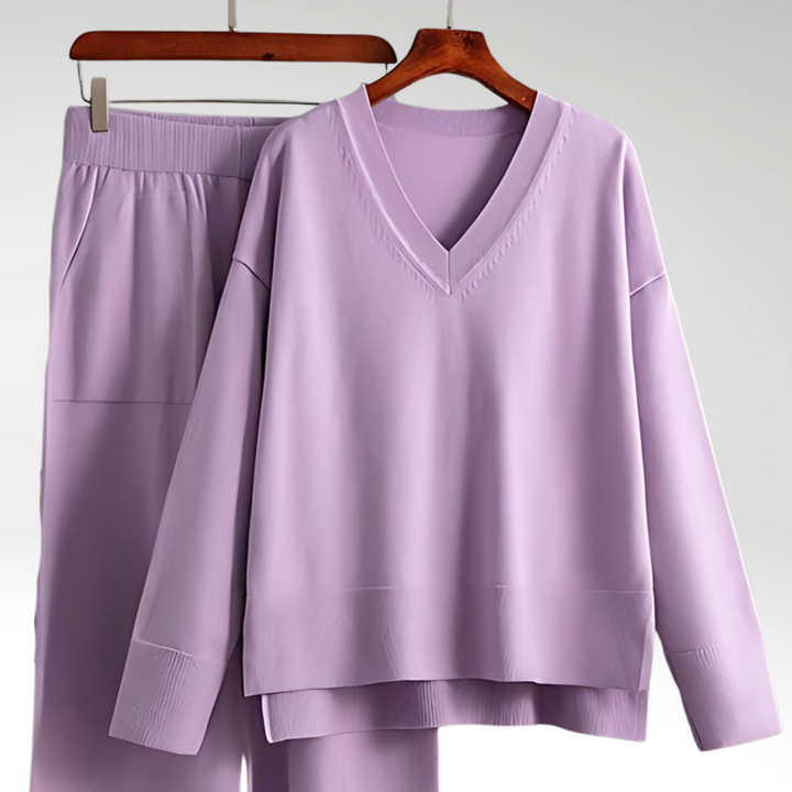 Luxe col V tweedelige set