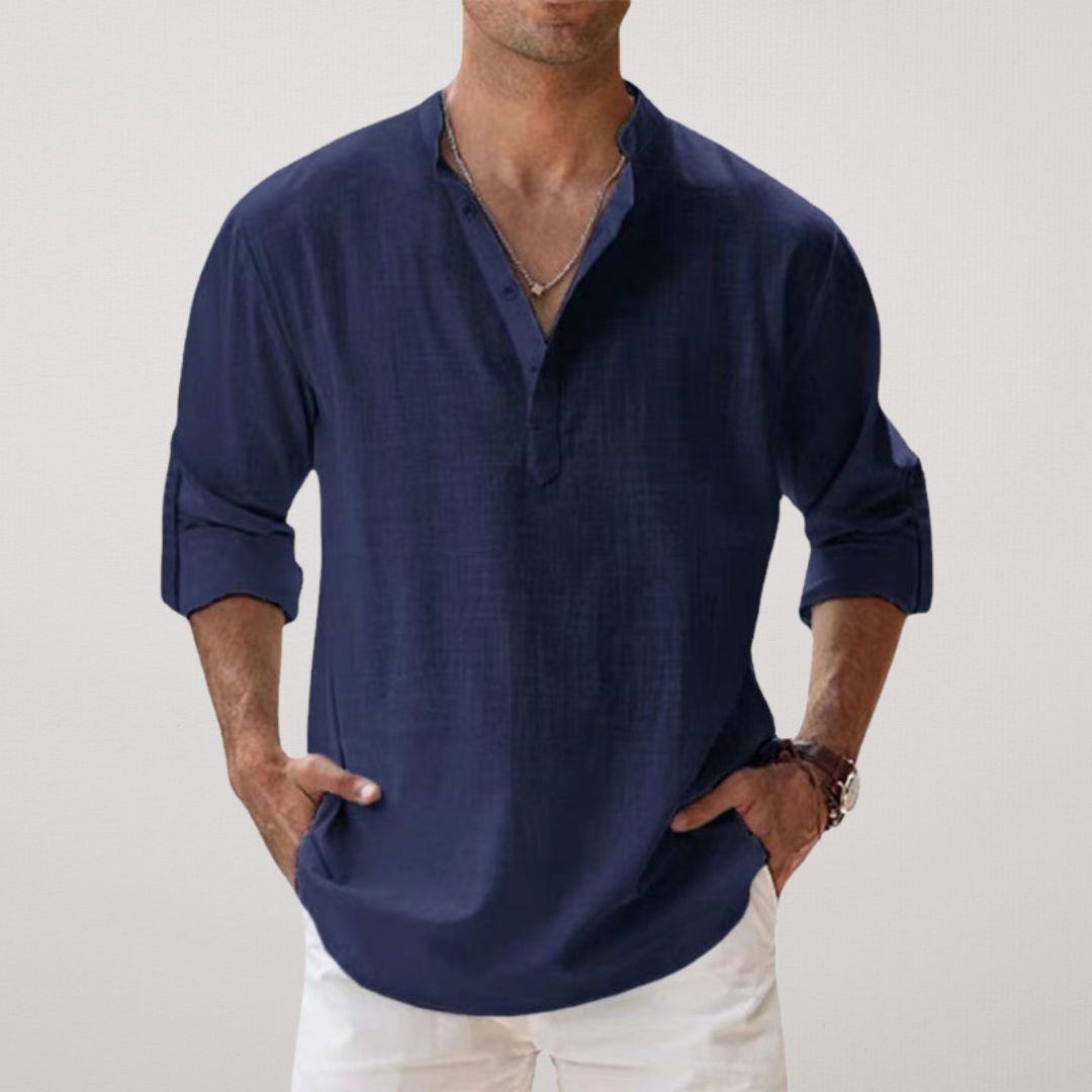Venezia | Henley Shirt van katoen met linnen effect