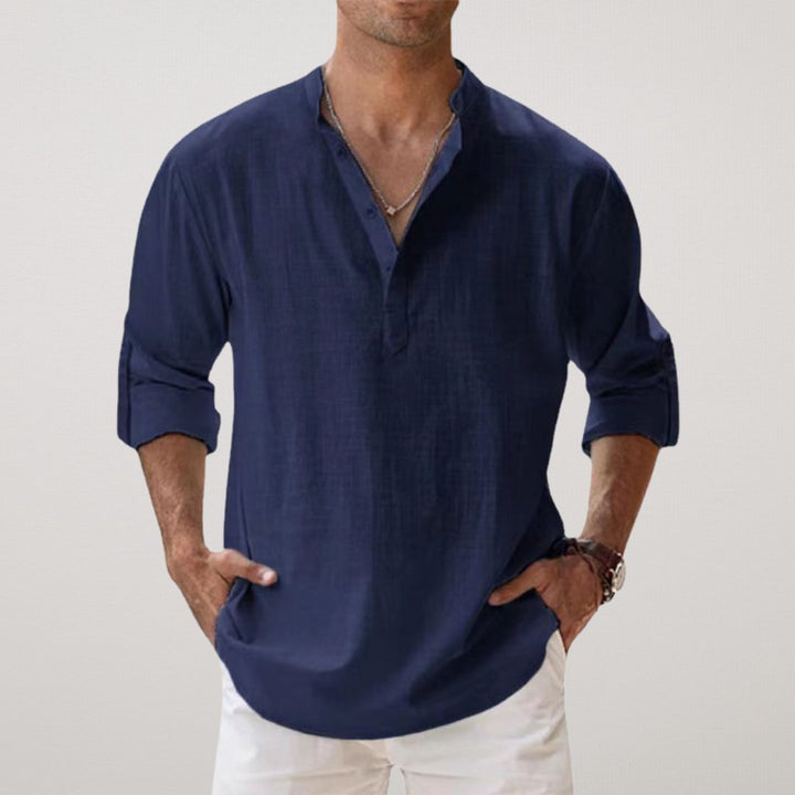 Venezia | Henley Shirt van katoen met linnen effect