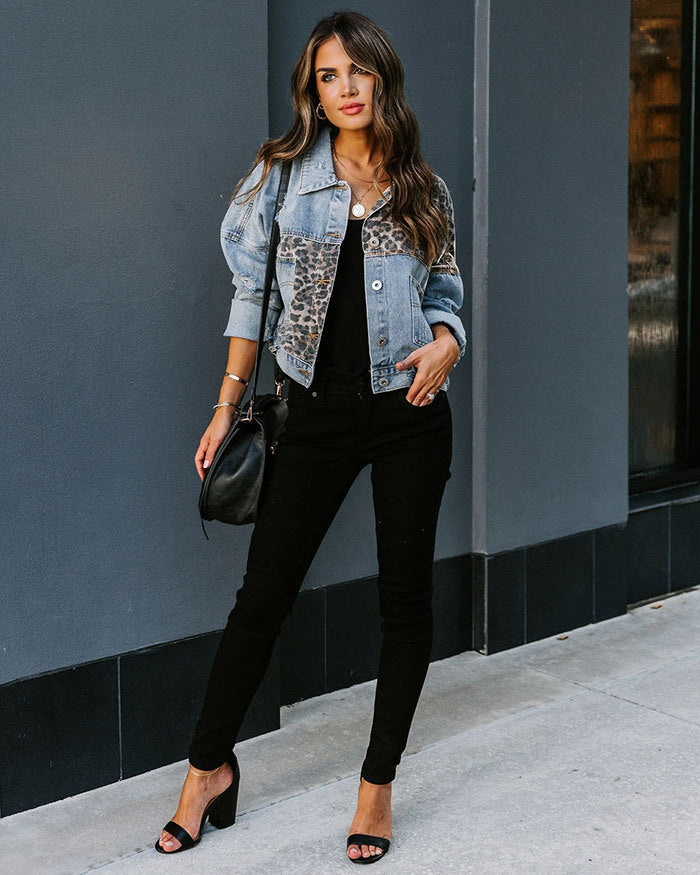 Patchwork™  | Denim Jacket met Luipaardprint