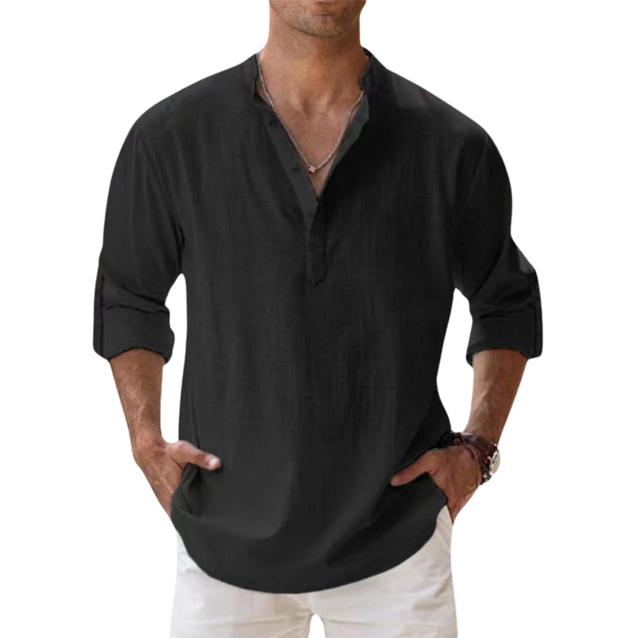 Venezia | Henley Shirt van katoen met linnen effect
