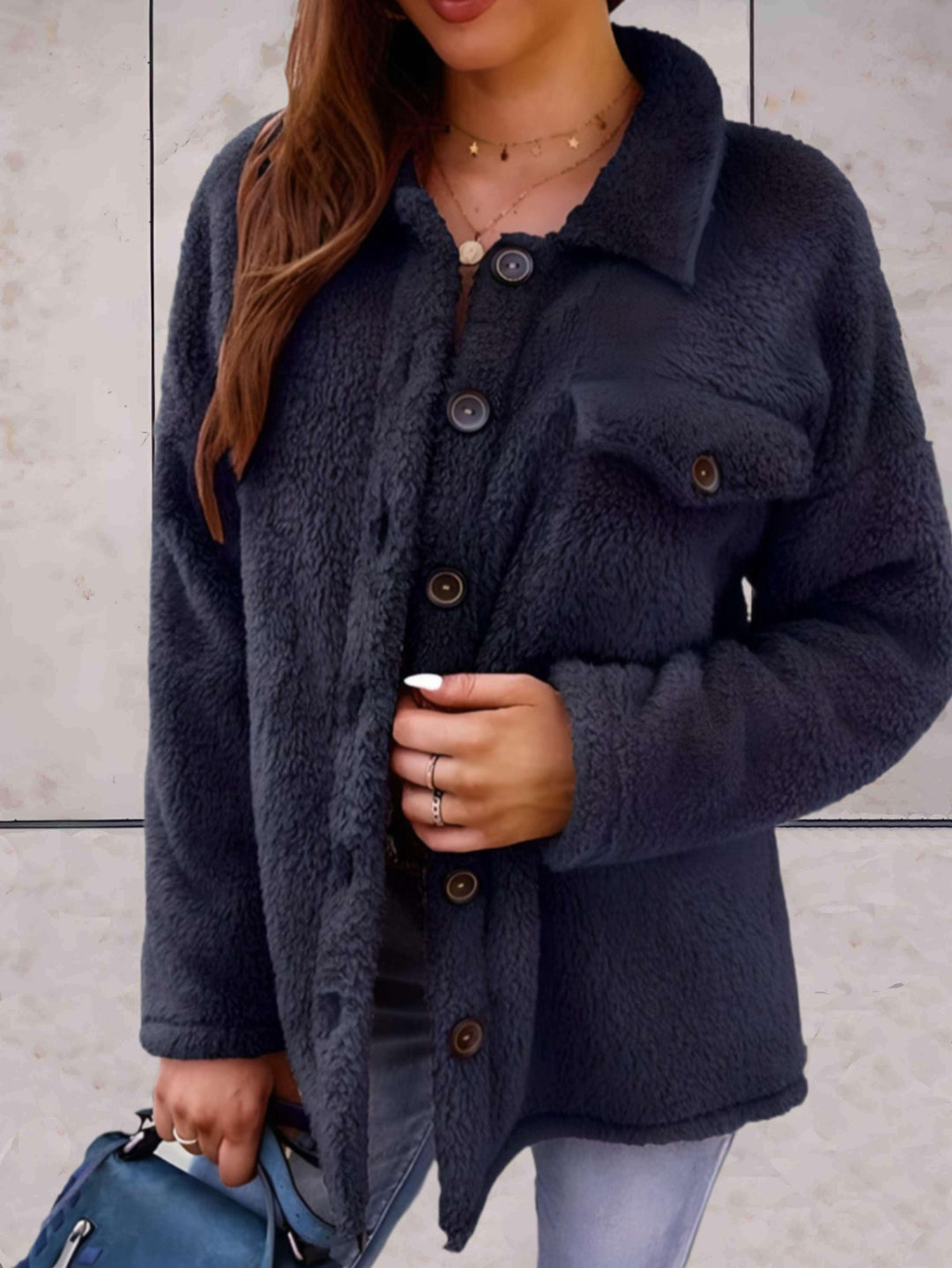 Chloé™ | Jas met Polo Kraag en Knopen Sluiting